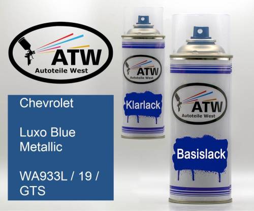 Chevrolet, Luxo Blue Metallic, WA933L / 19 / GTS: 400ml Sprühdose + 400ml Klarlack - Set, von ATW Autoteile West.